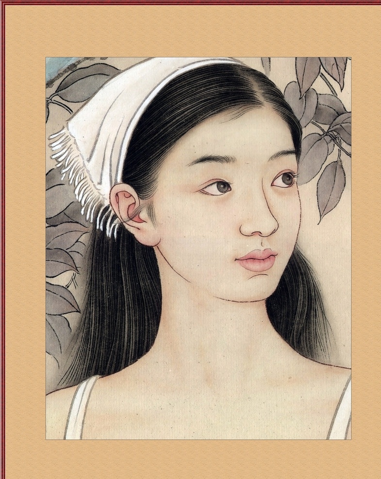 工笔画美女 工笔画 已装裱 字画 美女 临摹 大眼睛 黑头发 美术绘画 文化艺术