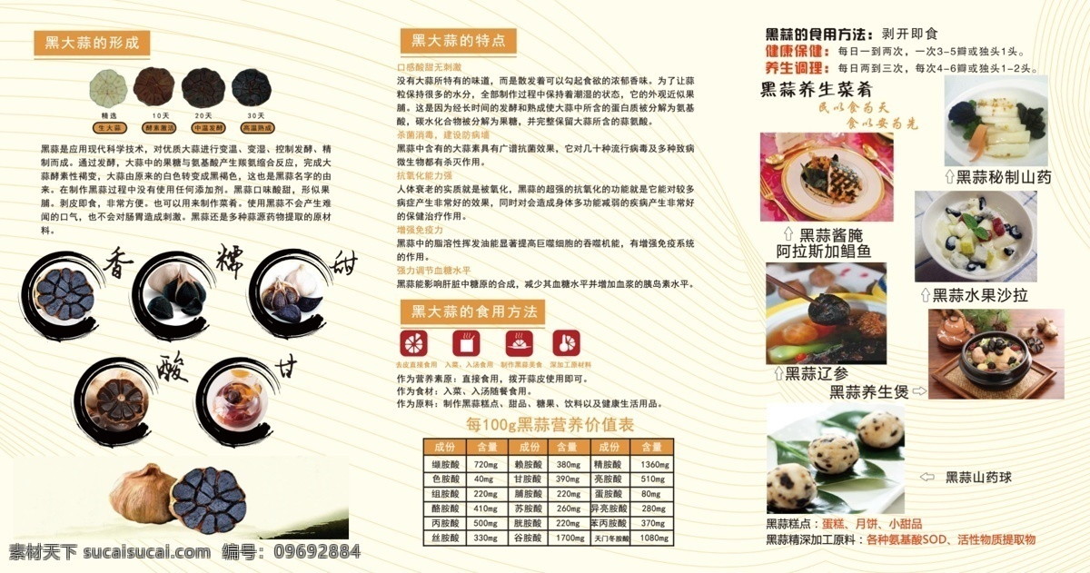 黑蒜折页 黑蒜生产 黑蒜特点 黑蒜食用方法 黑蒜营养价值 黑蒜 生活百科 餐饮美食
