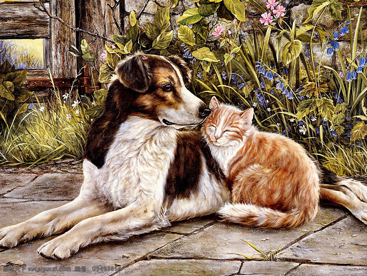 猫狗 动物画 油画 设计素材 动物专辑 油画世界 书画美术 黑色