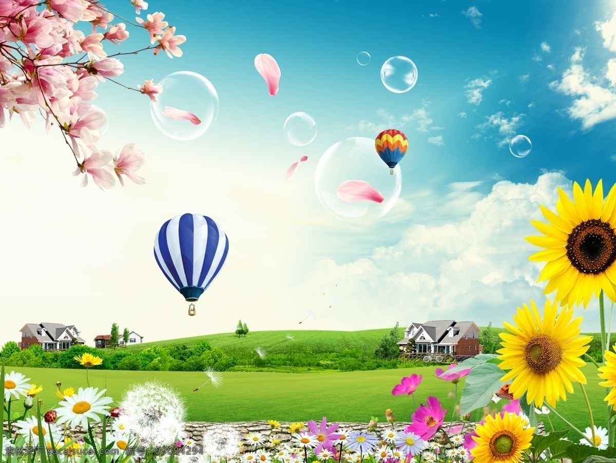 分层 背景 别墅 草 草地 草原 春天 大自然 蓝天白云 蓝天草地 自然风景 绿色 桃花 宁静 树 树木 树叶 森林 田野 花 降落伞 珊栏 房子 房地产 展板 模版 宣传栏 海报 美景 风景 秀丽风景 清爽 种植园 生态基地 空旷 星光 阳光 太阳 相片 夹子 绳子 向日葵 源文件 促销海报