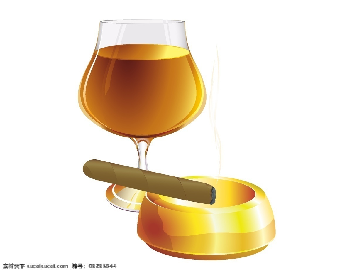 卡通 吸烟 香槟 元素 立体 烟雾 酒杯 手绘 金色烟灰缸 ai元素 矢量元素