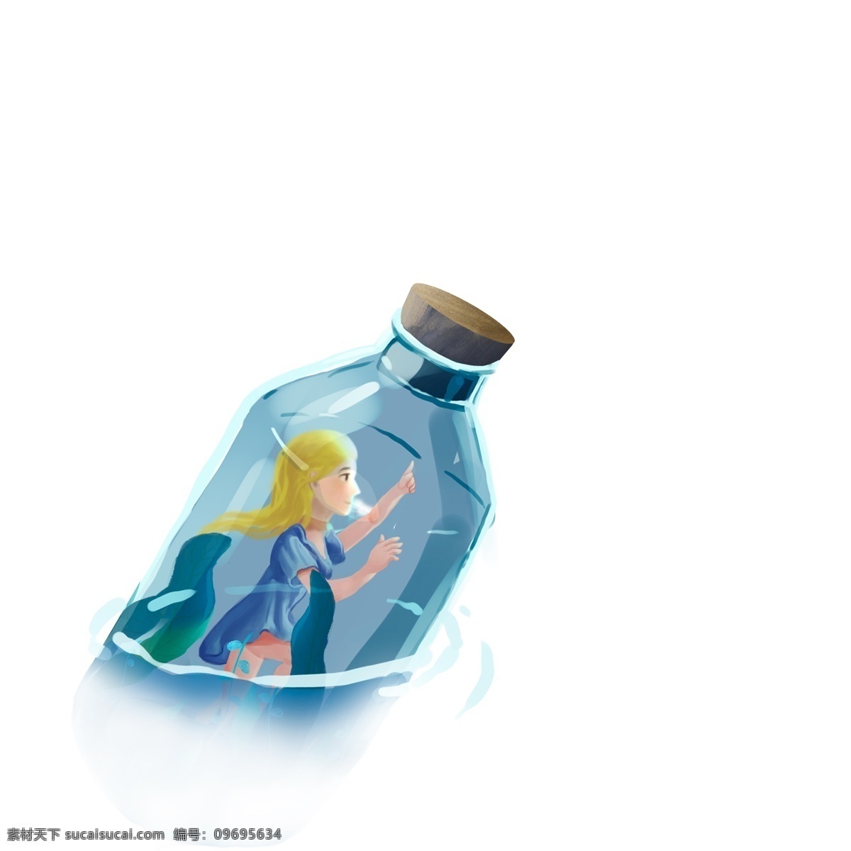 梦幻 手绘 漂流 瓶 里 少女 插画 漂流瓶 女生 治愈系