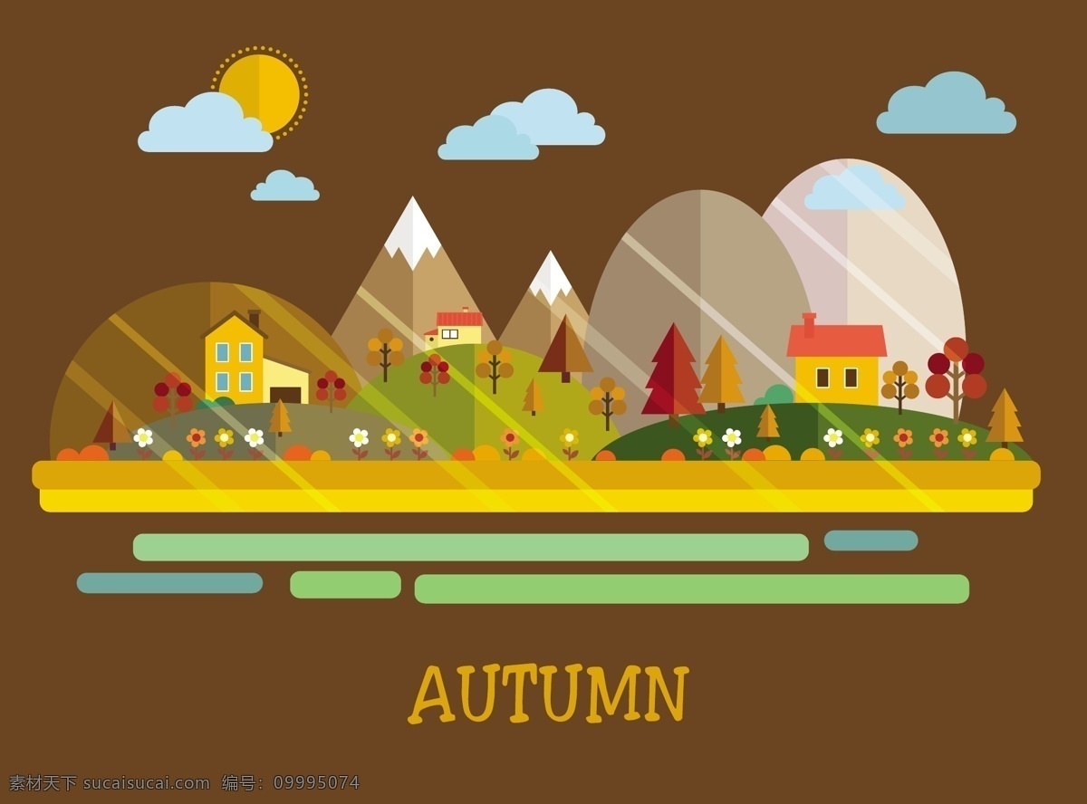 秋天 户外 农场 风景 矢量 太阳 云朵 矢量素材 秋收 收获 秋色