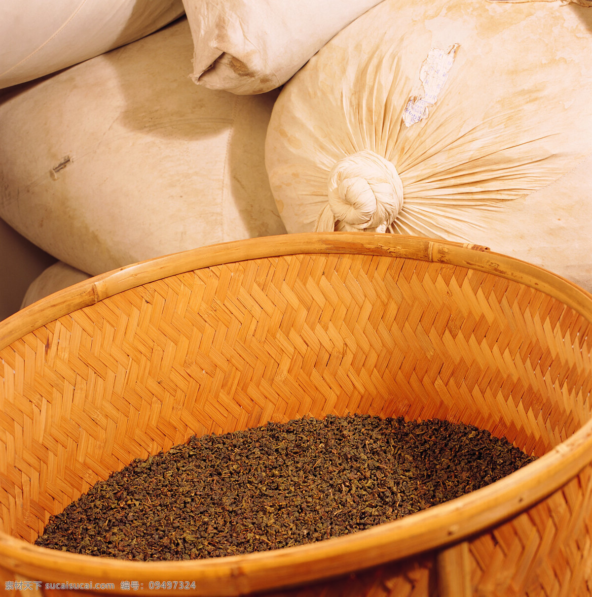茶图片素材 茶 竹篮 绿叶 采茶 茶袋 其他类别 生活百科
