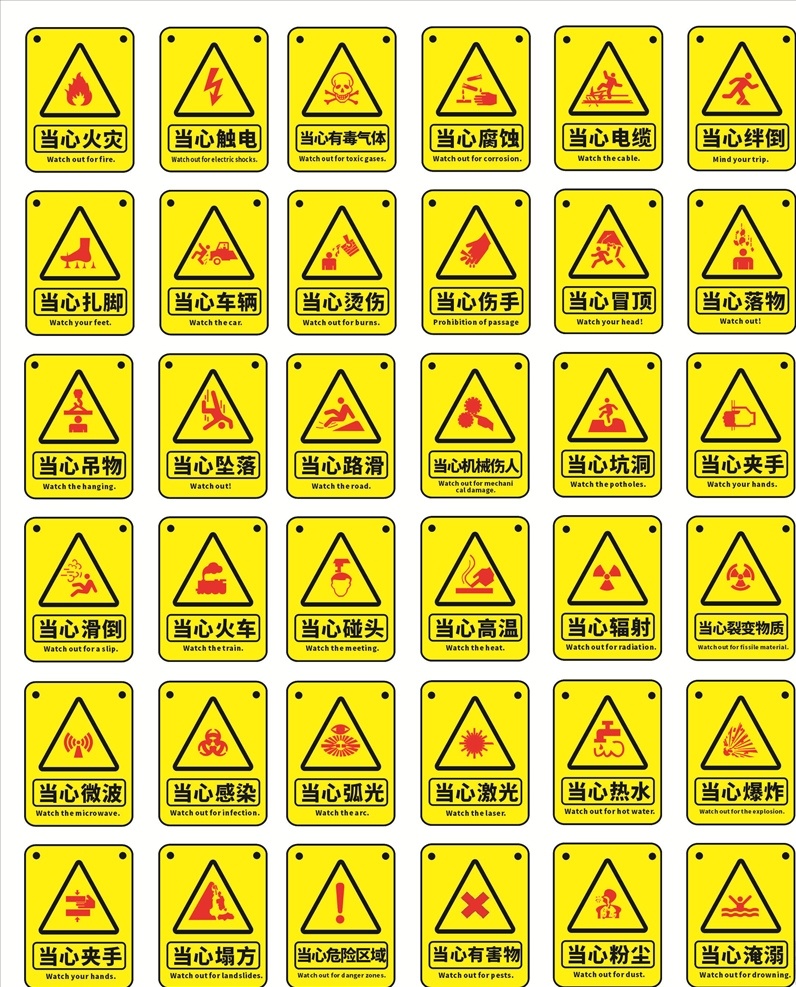当心标识 警示标识 三角形标识 施工警示牌 危险标识 注意安全标识 标志图标 公共标识标志