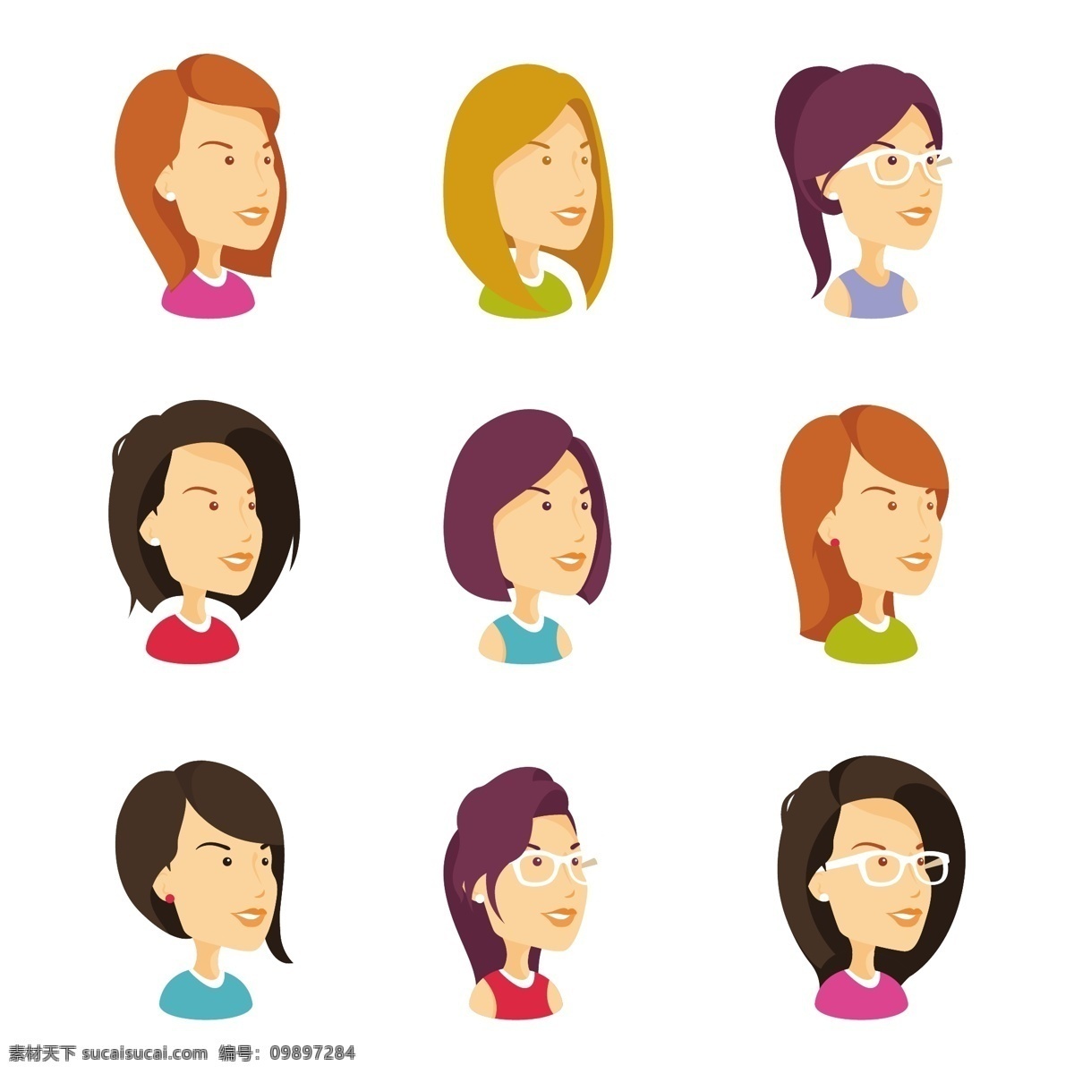 手绘 女人 头像 矢量 女人头像 矢量素材