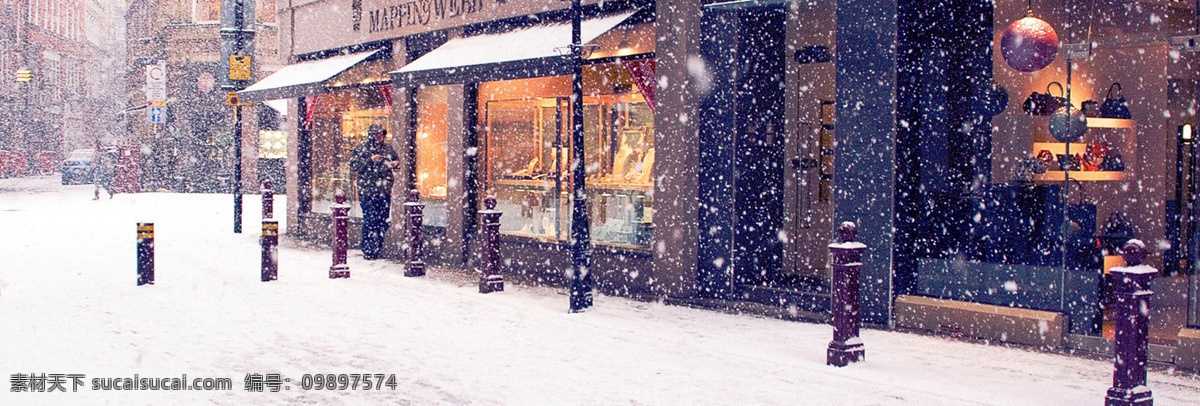 冬季 街道 雪景 背景 banner 下雨 房屋