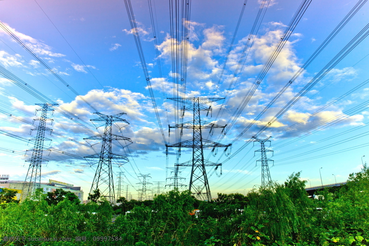 城市电网 清洁能源 绿色能源 蓝天白云 节约用电 高压电网 生活百科