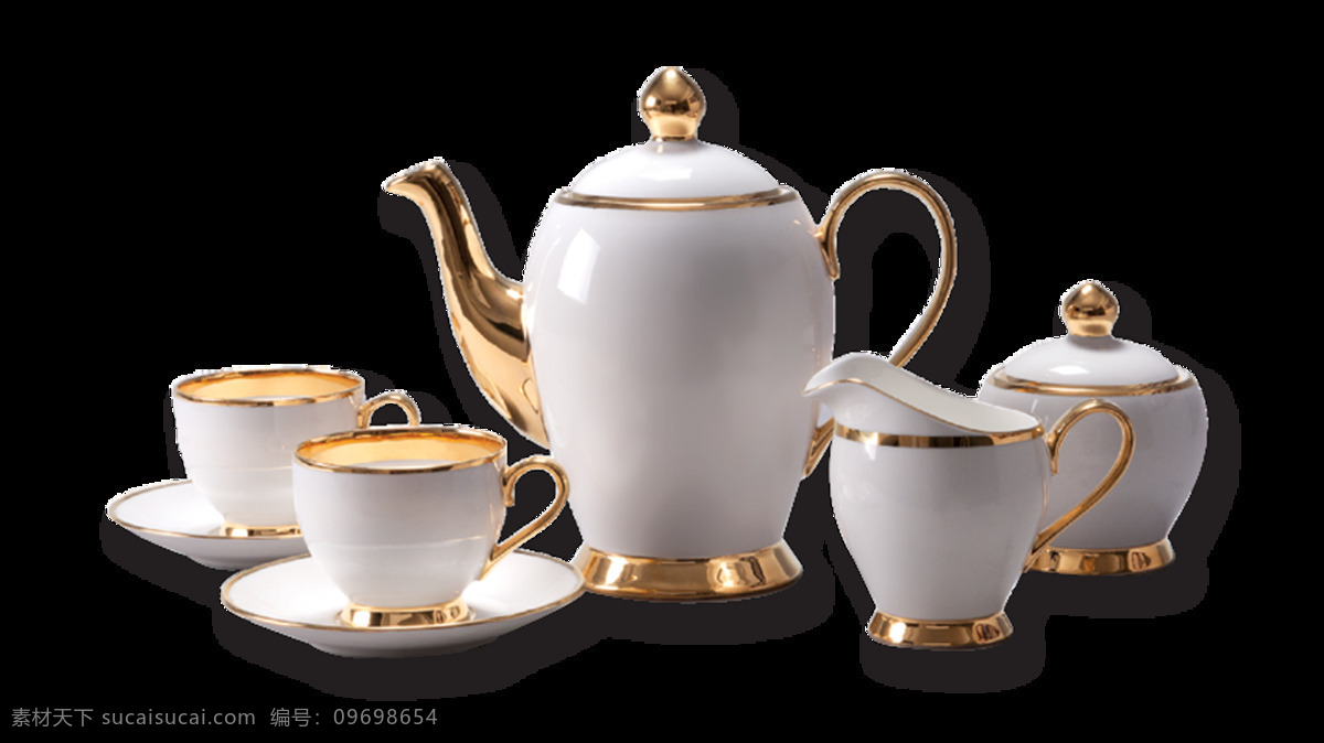 白色 陶瓷 茶具 元素 png元素 茶杯 茶壶 免抠元素 透明素材