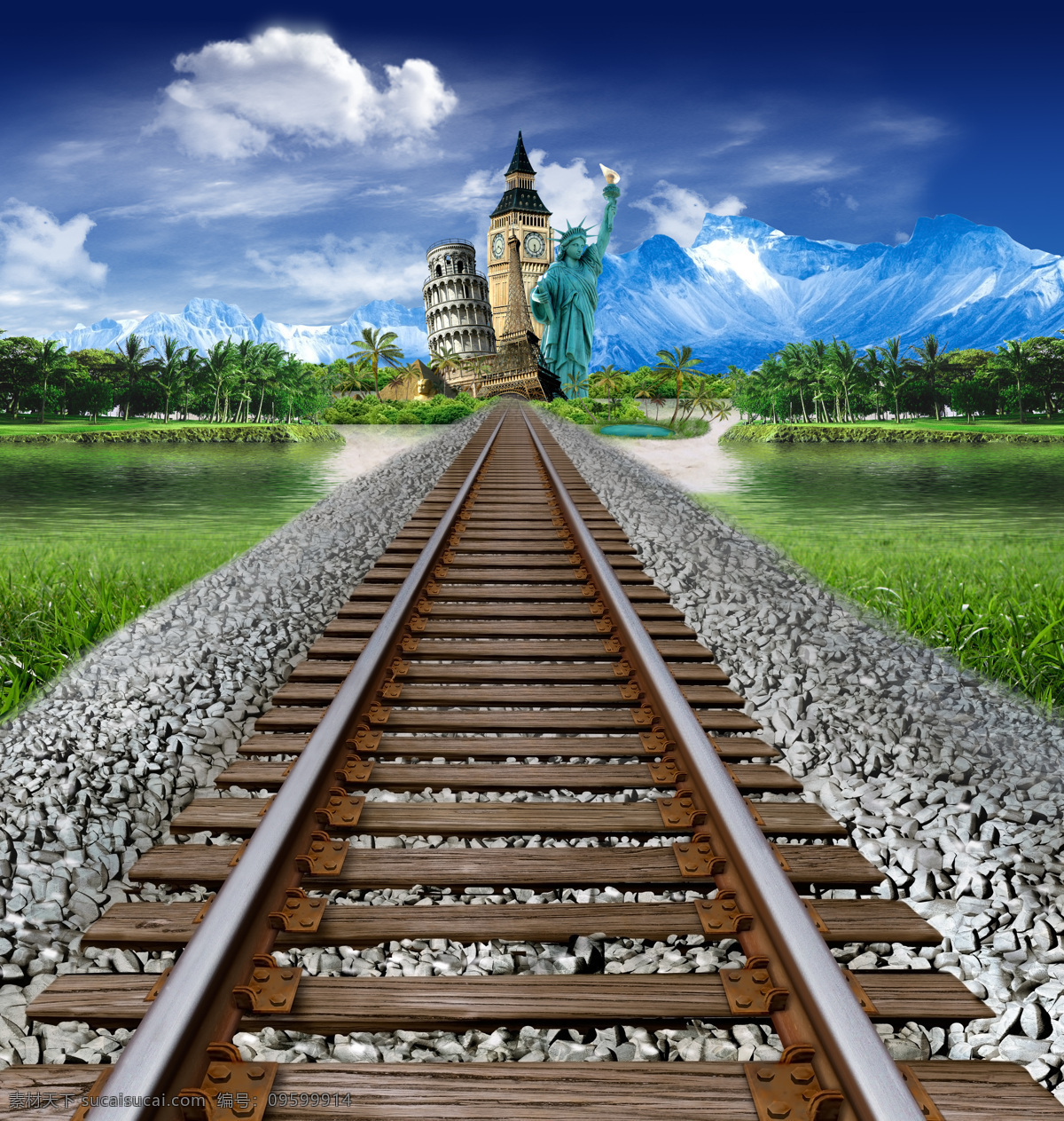 铁路风景摄影 旅行 旅游风景 公路 铁路 旅游 自然风景 蓝天白云 自由女神 国外旅游 自然景观 黑色