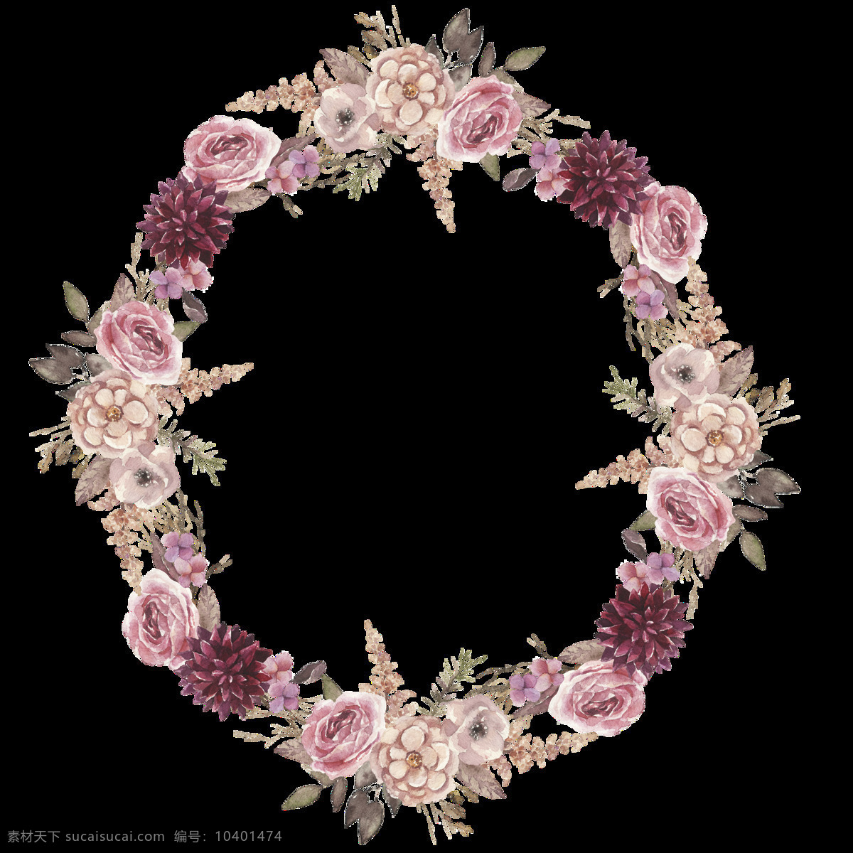 印花 漂亮 花环 透明 装饰 设计素材 背景素材
