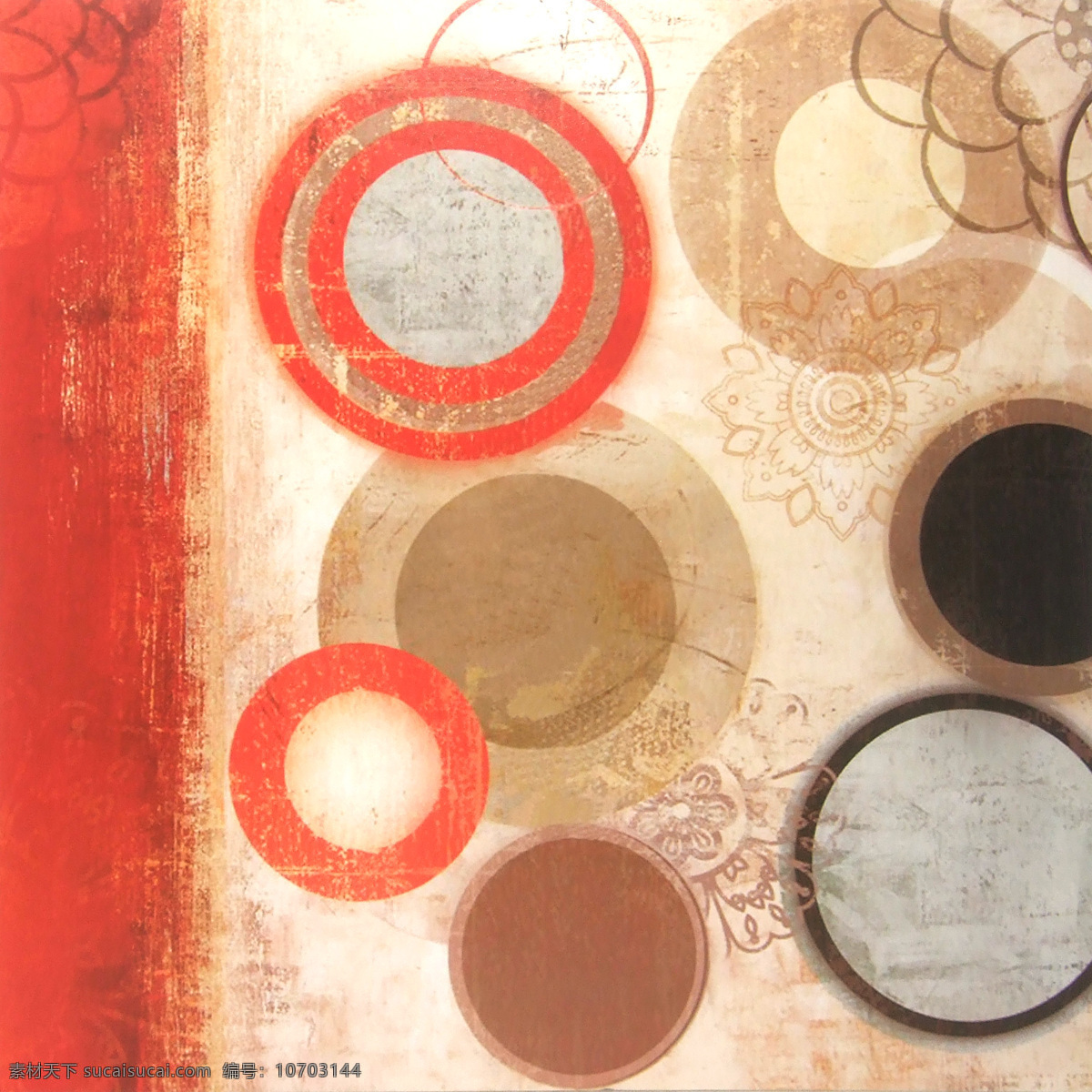 抽象免费下载 复古 橘红色 圈圈 仿旧花纹 装饰素材 无框画