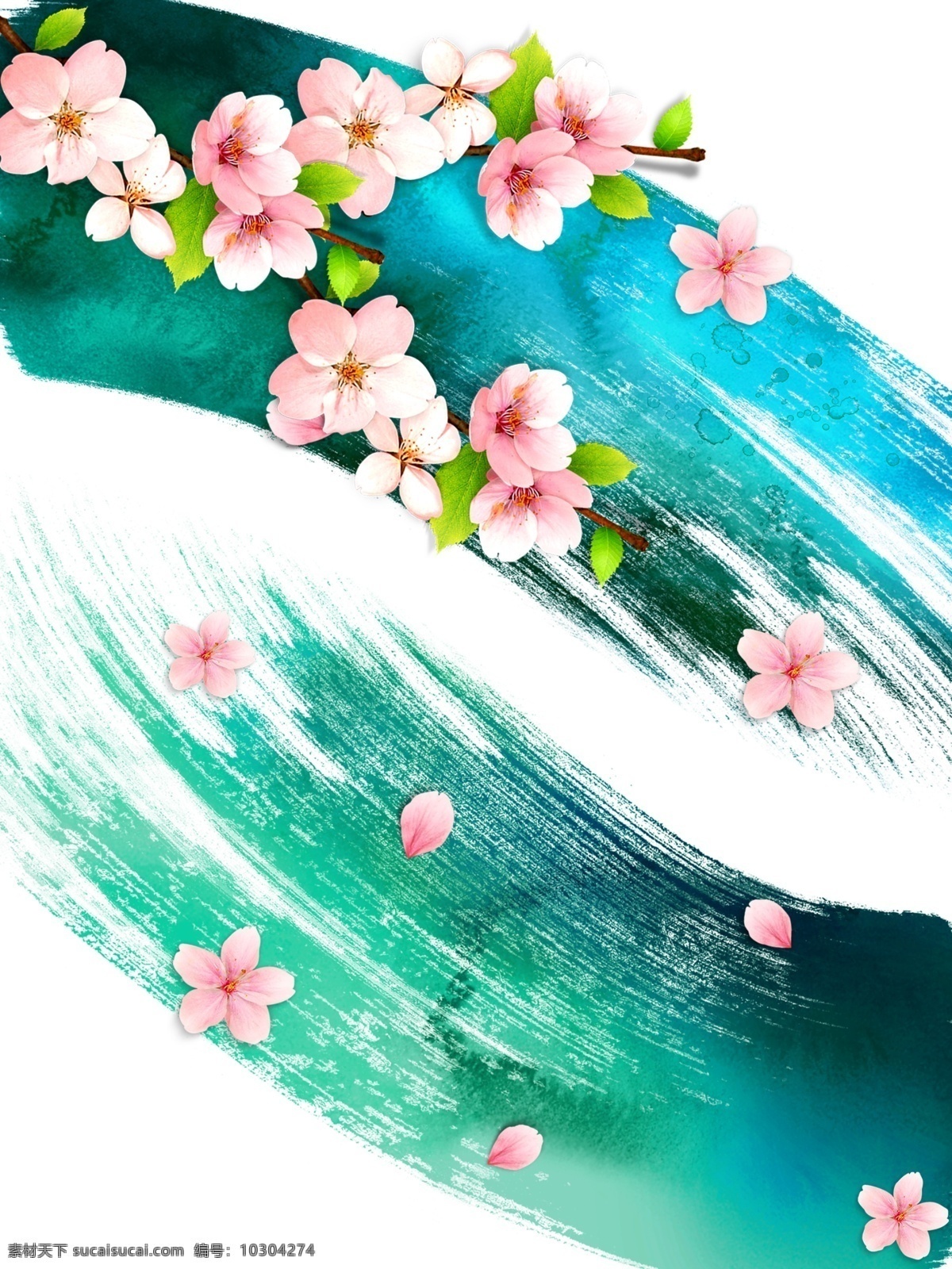 中国 风 水墨 彩色 桃花 手绘 创意 装饰画 中国风 新中式 创意中式 新水墨