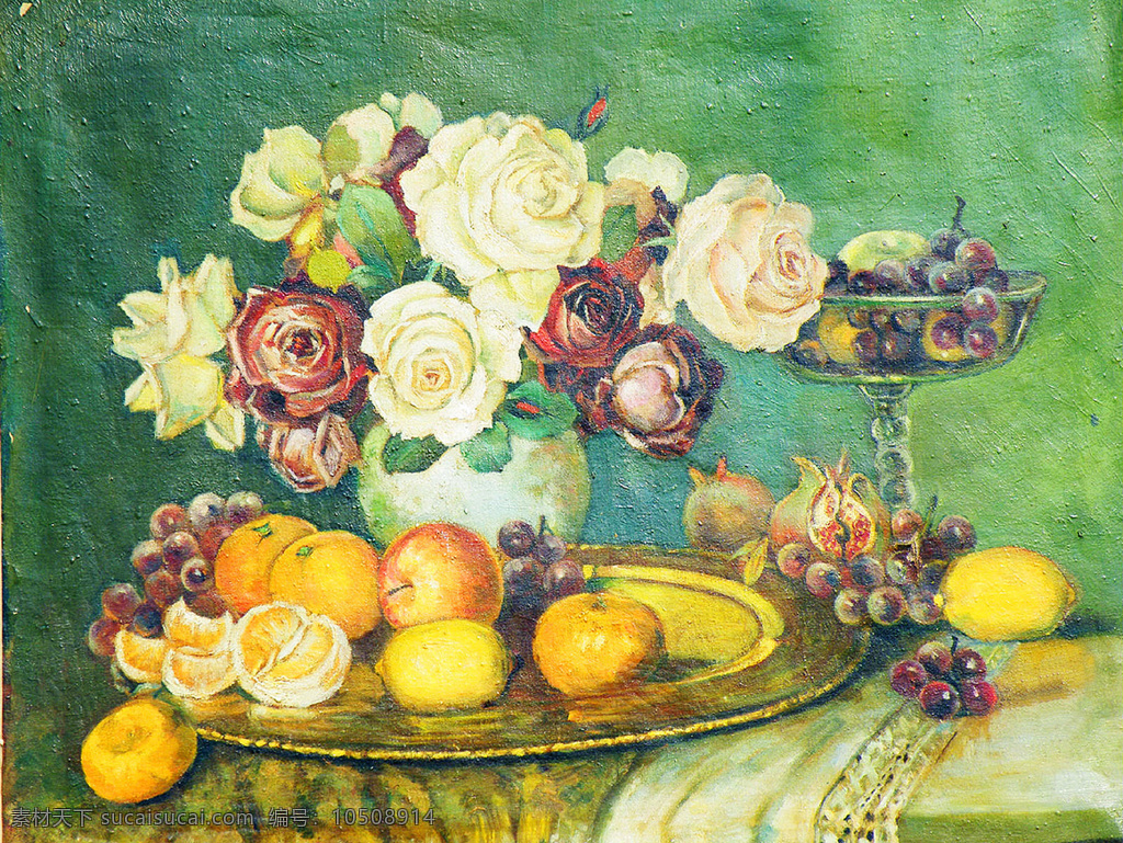 新鲜 水果 花瓶 静物 油画 瓷器 柠檬 水果鲜花油画 花朵 花卉油画 静物油画写生 油画艺术 绘画艺术 装饰画 书画文字 文化艺术