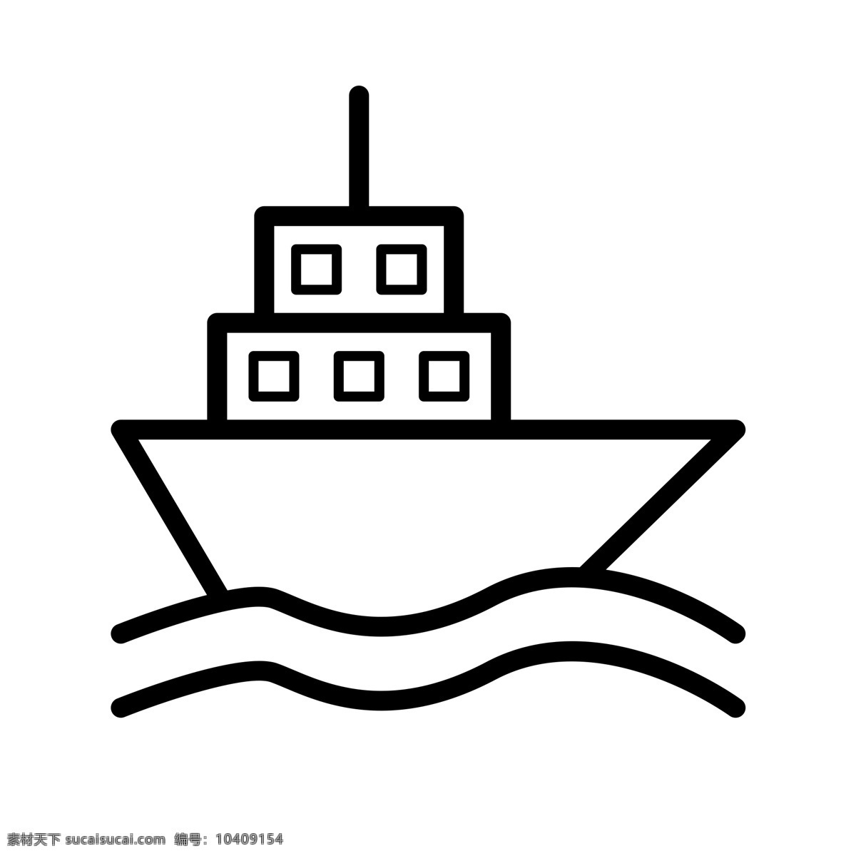 黑色 创意 轮船 航行 元素 水面 起伏 扁平化 ui 图标 卡通插画 弧度 窗户 天线 交通
