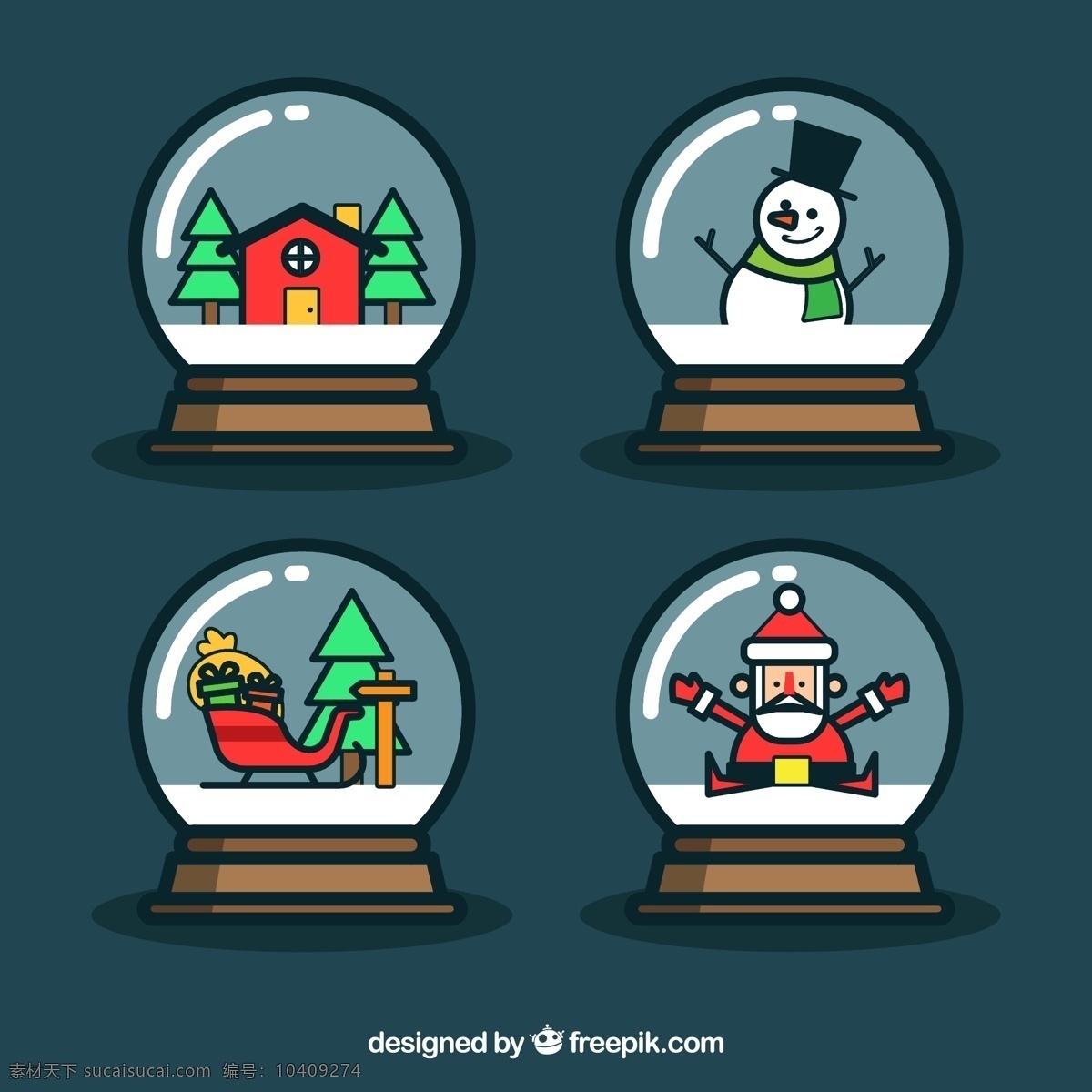 款 可爱 圣诞 雪花 玻璃球 矢量 房屋 圣诞树 雪人 圣诞雪橇 圣诞老人 雪地 圣诞节 雪花玻璃球 水晶球 矢量图 ai格式 最新矢量图 vi设计