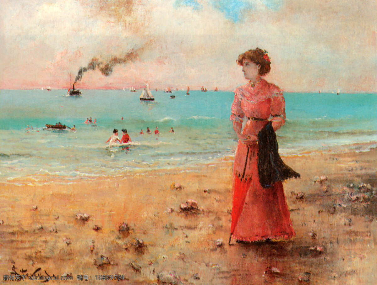海边 年轻 女子 大海 海岸 绘画书法 女人 女士 人物 世界名画 文化艺术 边的年轻女子 西洋油画