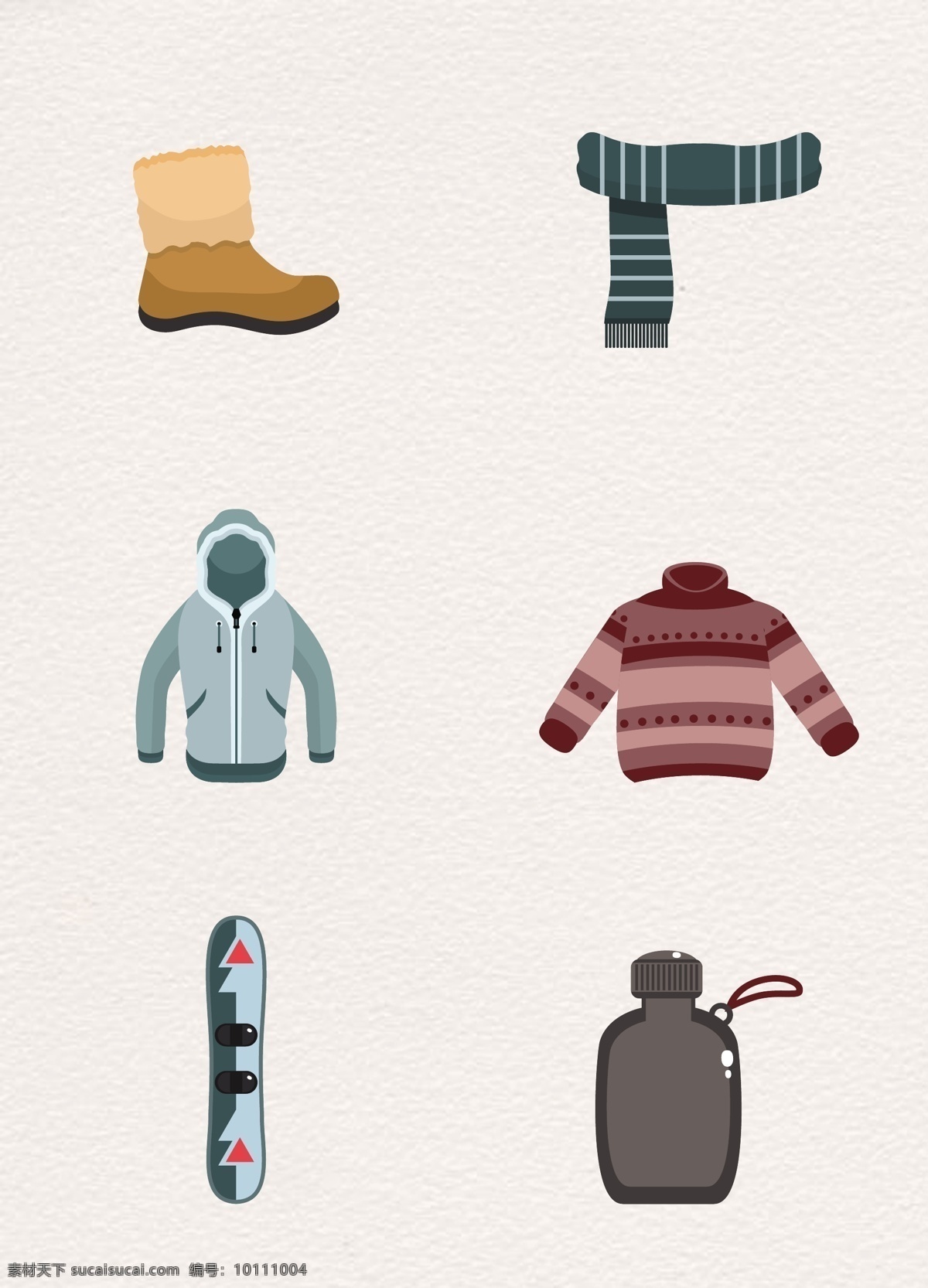 清新 冬季 滑雪 装备 卡通 服饰 毛巾 手绘 雪地靴 围巾 滑雪板 外套 冲锋衣 水壶