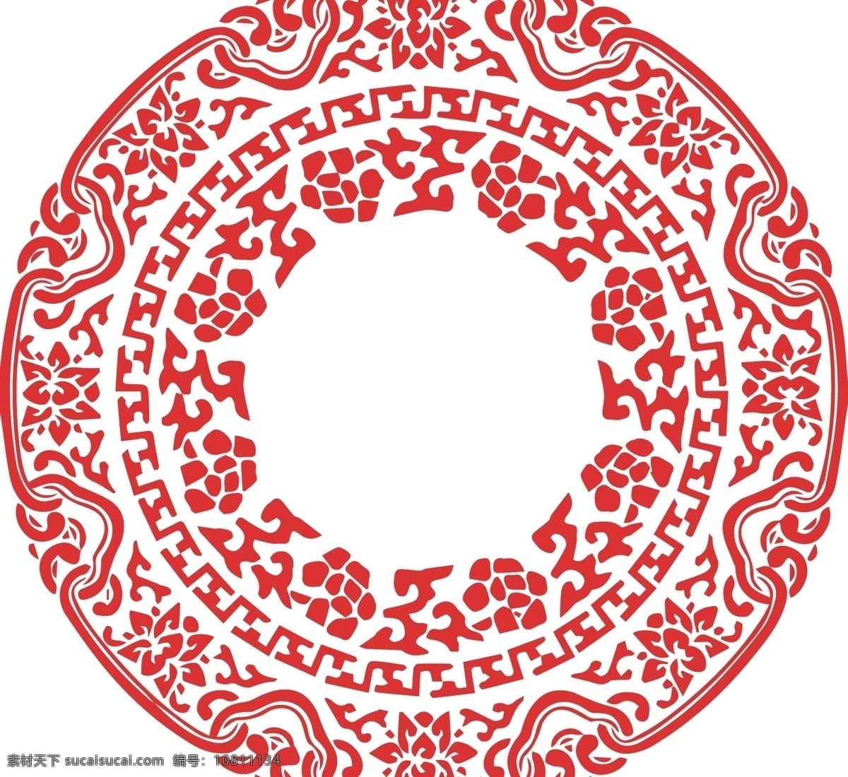红色中国窗花 红色 窗花 圆形 剪纸 贴纸 文化艺术 节日庆祝