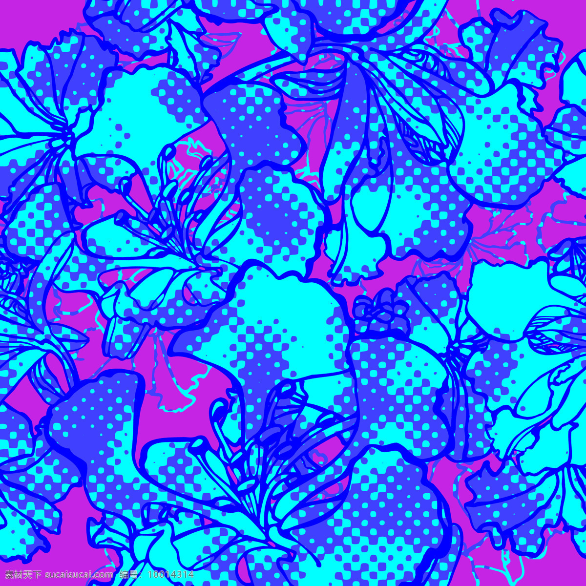 花卉 无缝 拼接 面料 图案 几何点状 四方连续 无缝拼接 蓝色
