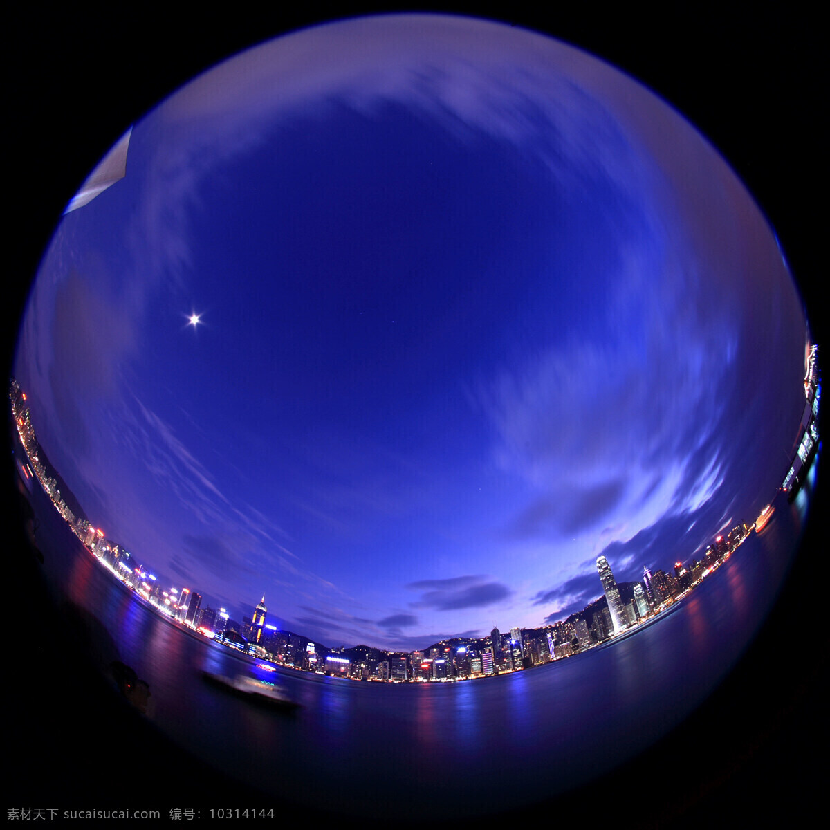 城市360度 佳能鱼眼镜头 城市 夜景 月亮 自然景观 建筑景观 摄影图库
