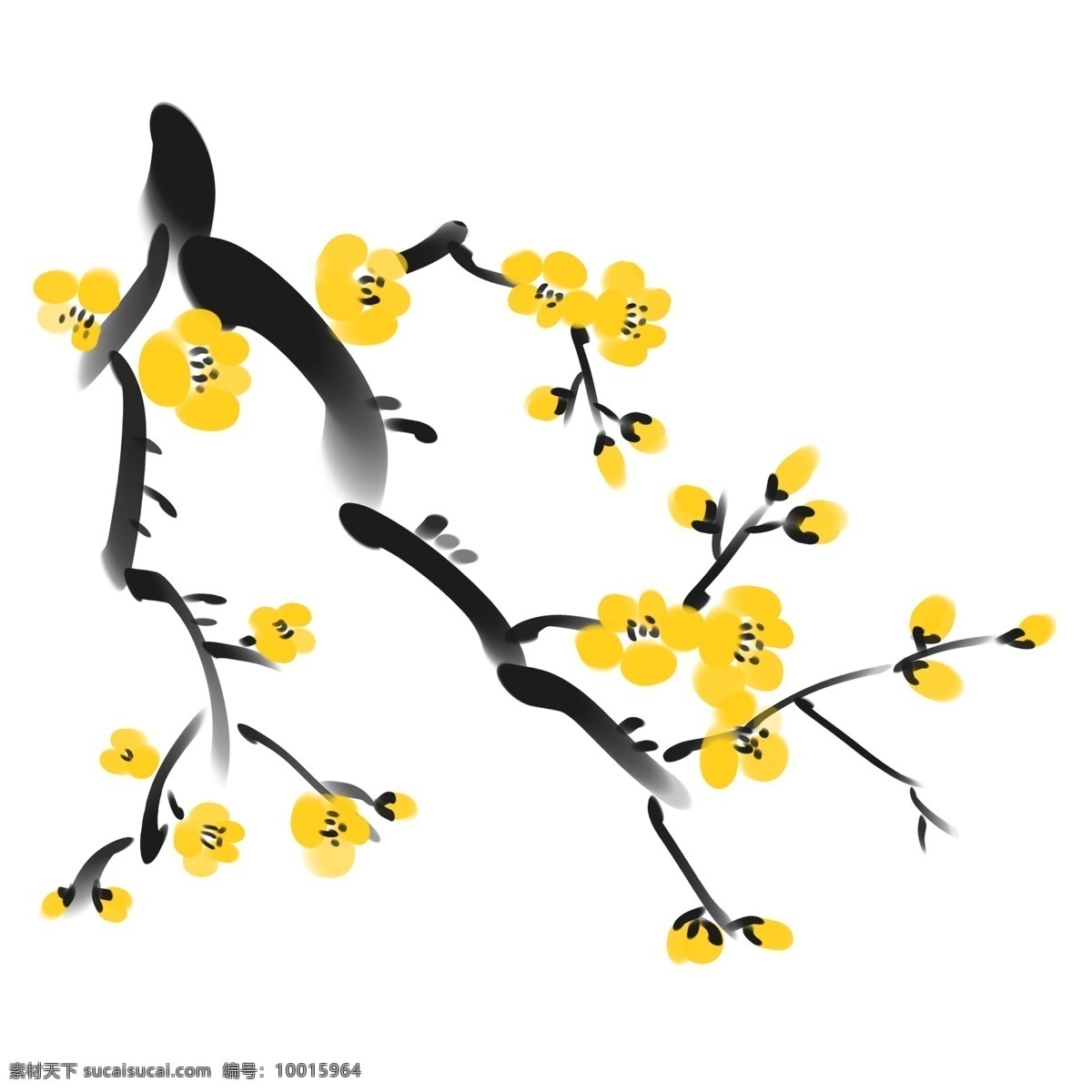 水墨 风格 黄色 腊梅 梅花 树枝