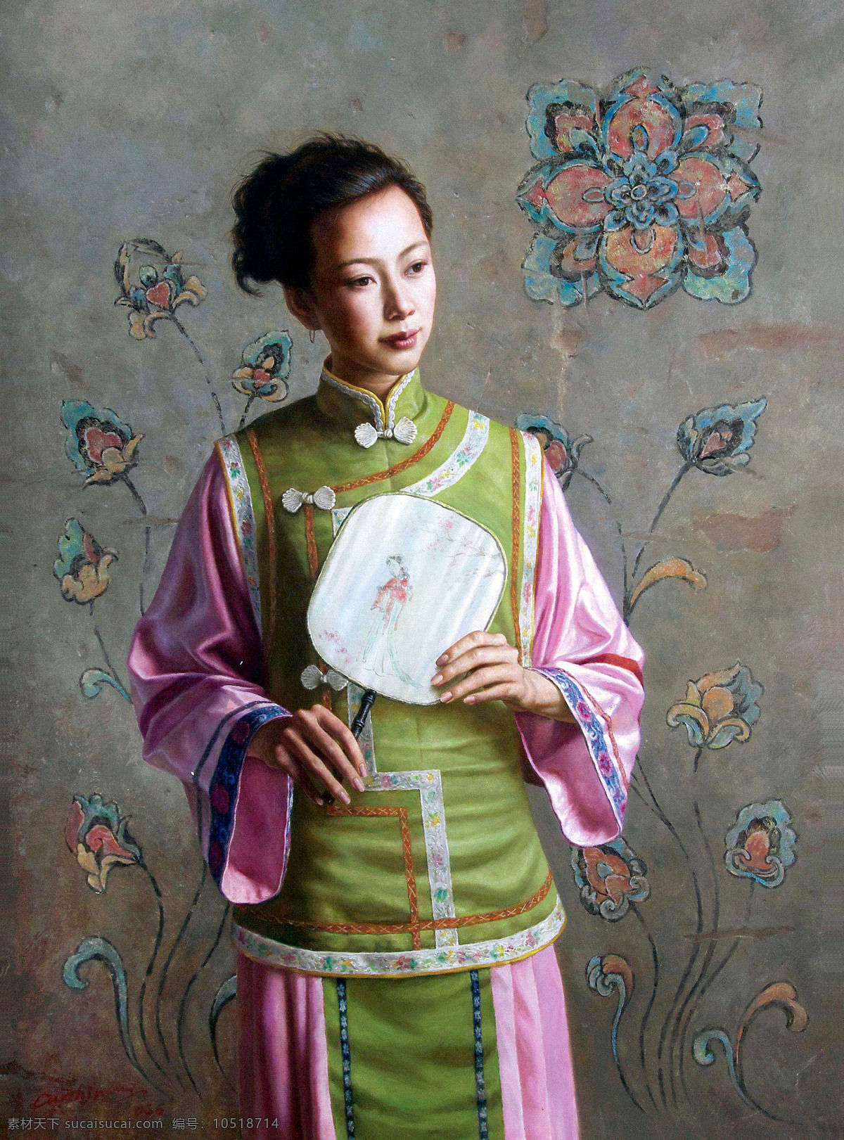 绘画书法 美术 女人 人物画 仕女 文化艺术 油画 持 扇 设计素材 模板下载 持扇的女人 少妇 油画艺术 油画作品50 家居装饰素材