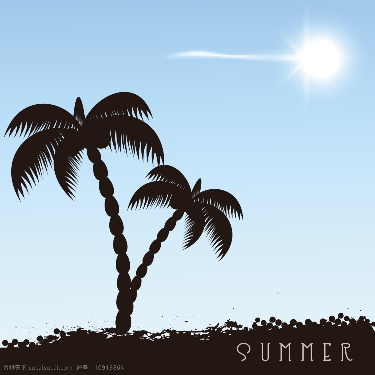 夏天 晚上 背景 棕榈树 矢量图 商务金融