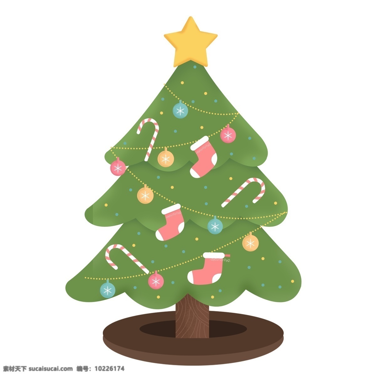 卡通 手绘 圣诞树 清新 小清新 绿色 星星 圣诞元素 节日元素