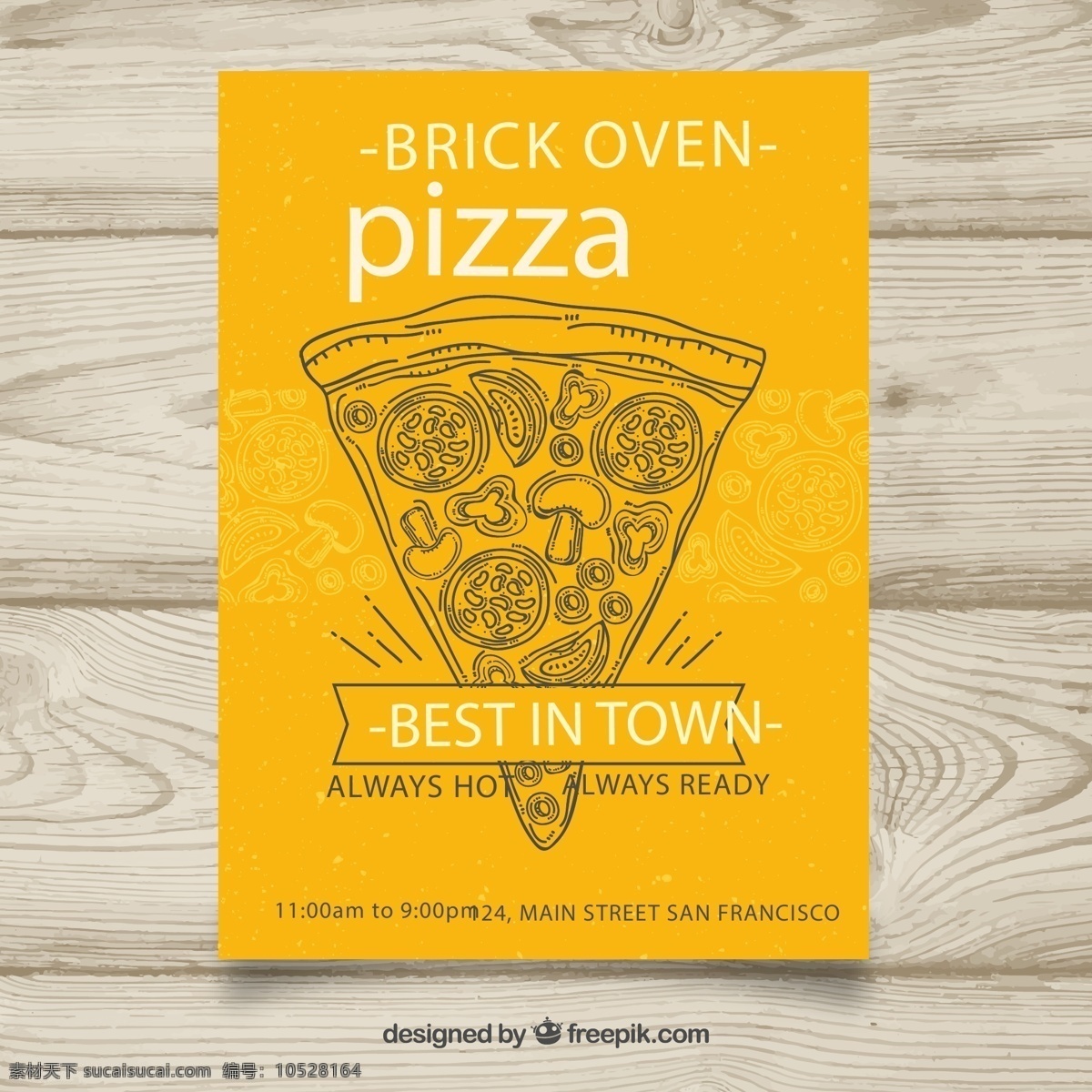手绘 三角 披萨 传单 木板 地址 时间 三角披萨 快餐 矢量 高清图片