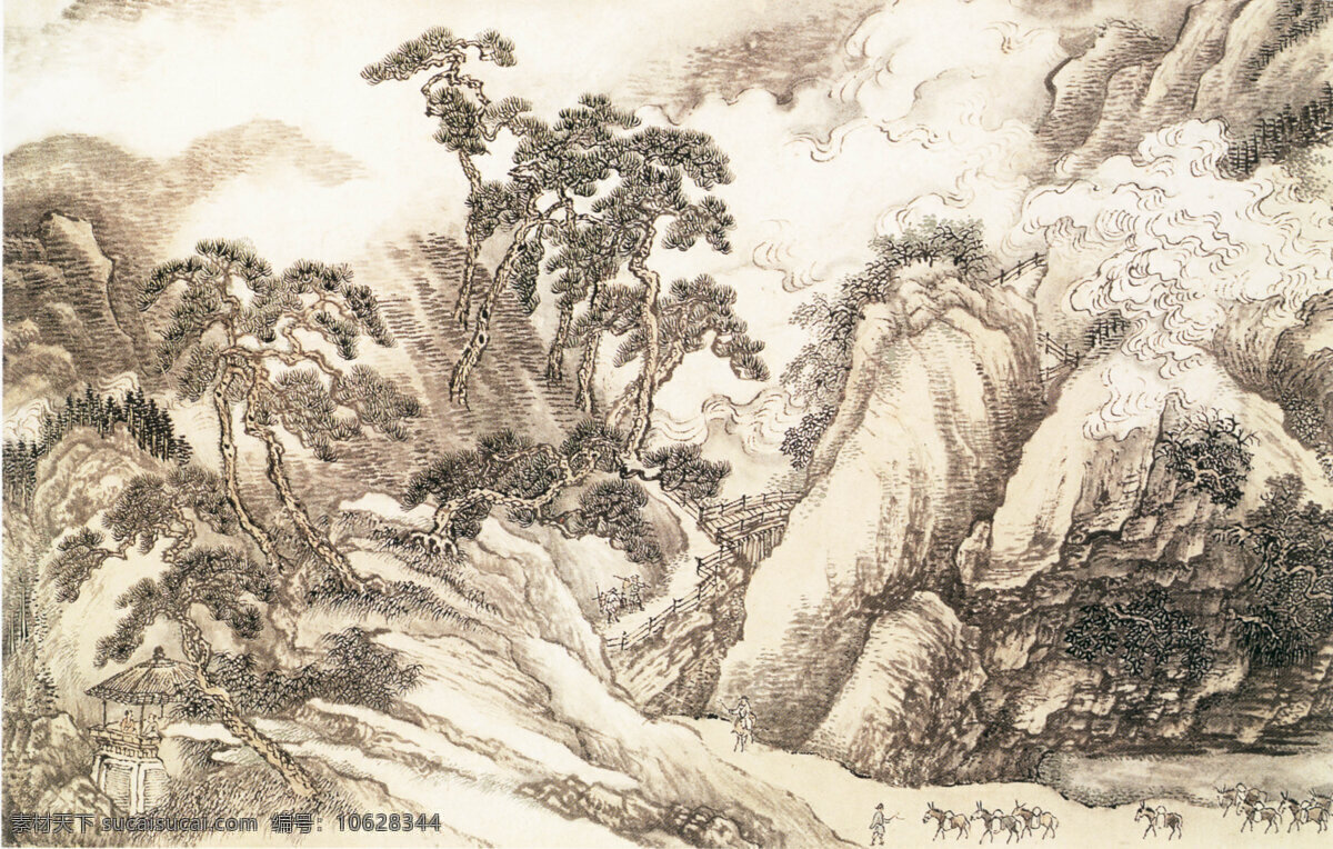 山免费下载 古典 古画 古人 画 名人 山 山水 山水画 书 书法 水 树 章 印章 水墨