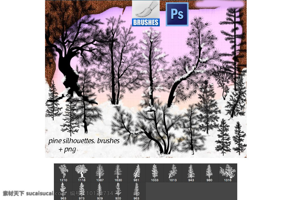 冬季 雪景 松树 效果 ps 笔刷