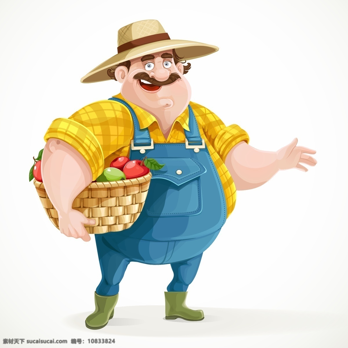 抱 水果篮子 农民 插画 卡通水果 戴帽子的农民 卡通男人漫画 男性插画 生活百科 矢量素材