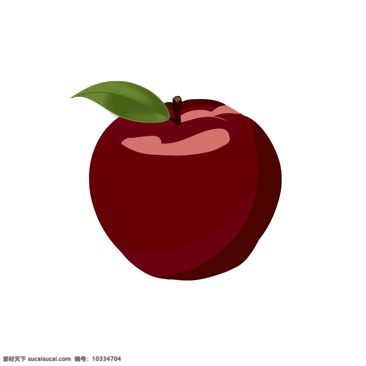 手绘 水果 红色 花牛 苹果 中国红 亮色 一半 整个 绿色 深红色 叶子 浅色 粉色