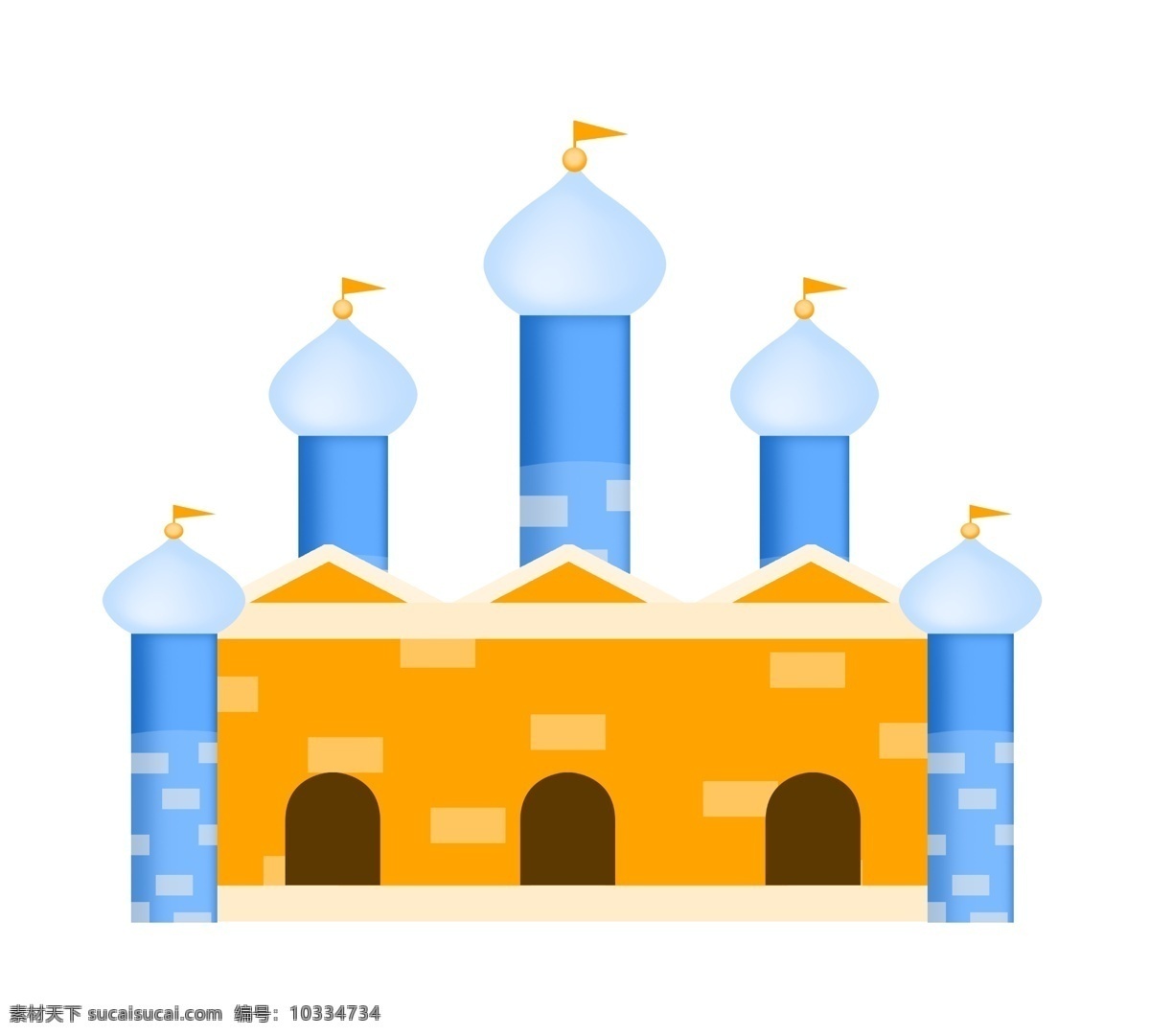 一座 城堡 建筑物 插画 建筑 蓝色城堡 房屋 欧式城堡 橙色 蓝色 一座城堡 城堡建筑物