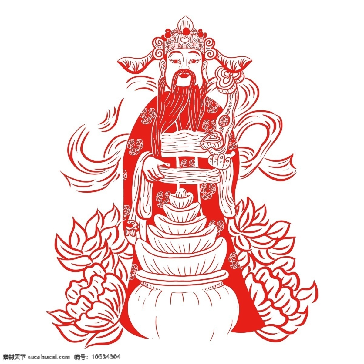 红色 新年 装饰 财神爷 透明 节日元素 春节元素 透明素材 卡通