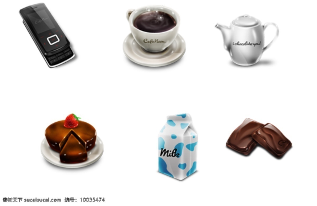 咖啡 牛奶 蛋糕 咖啡壶 巧克力 手机 psd源文件