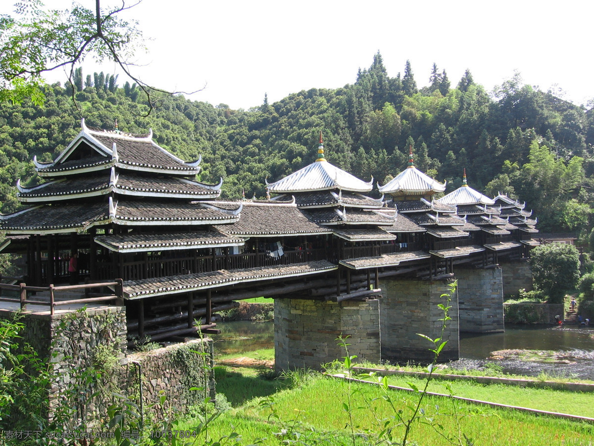 广西 三江县 程 阳 风雨 桥 世界 著名 木桥 之一 郭沫若题词 自然景观 建筑景观 摄影图库