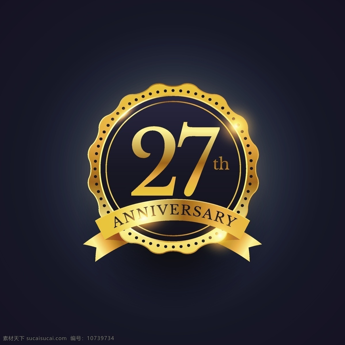 二 十 七 周年 纪念日 金色版 婚礼 丝带 生日 标签 图标 徽章 装饰 邮票 周年纪念 庆典 数字 标志 印章 豪华 奖 金 徽 年