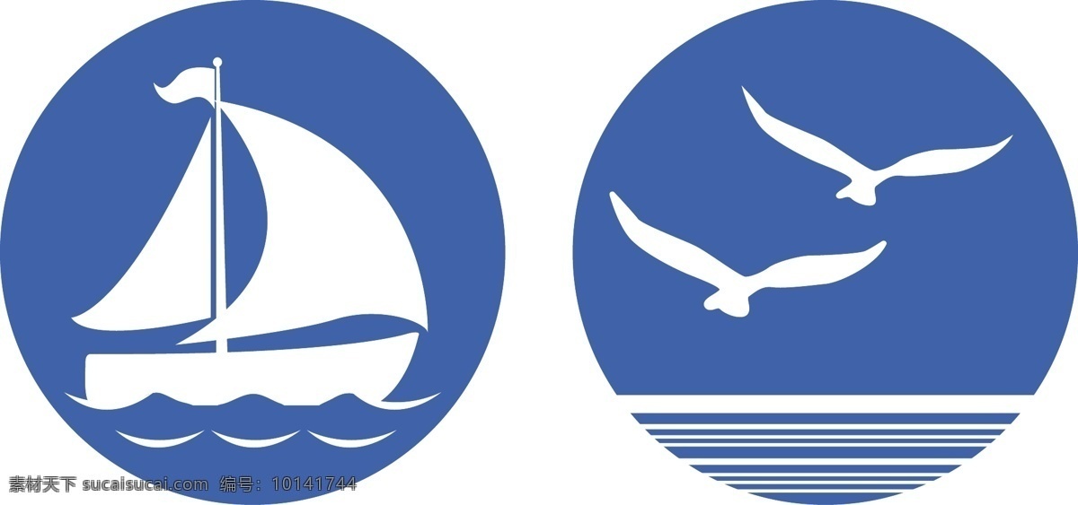 海上 小船 海鸥 图标 白色