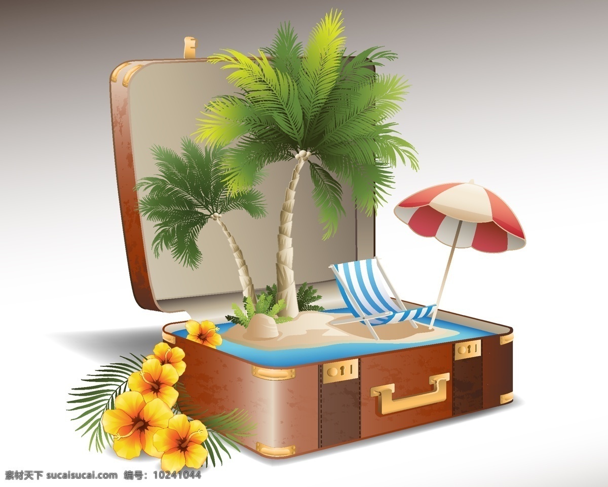 旅行箱 里 小岛 风景 海岛 椰树