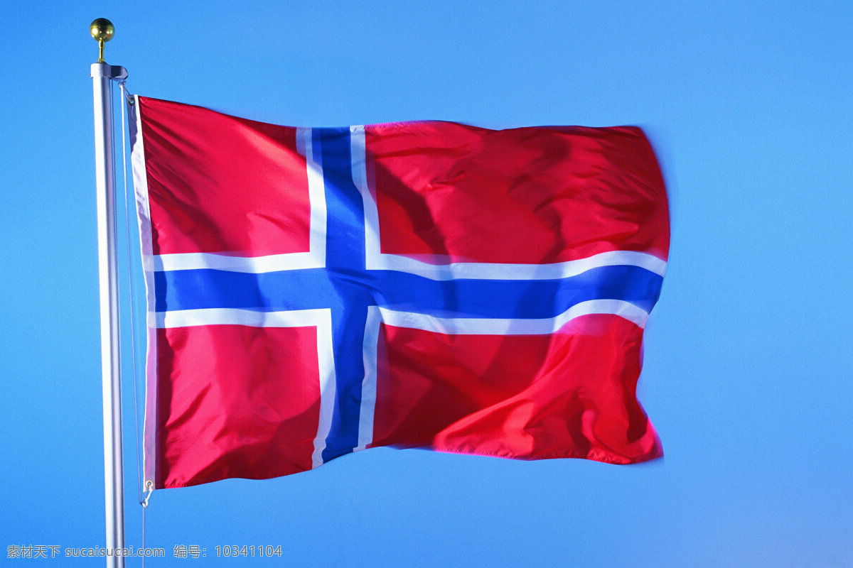 挪威国旗 挪威 国旗 旗帜 飘扬 旗杆 天空 文化艺术 摄影图库