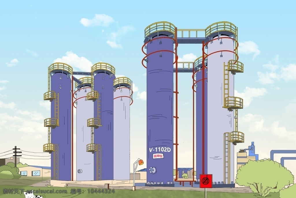 化工行业 生产厂 漫画 化工生产 美丽 工厂 石油 重工业 化学装置 动漫动画 风景漫画