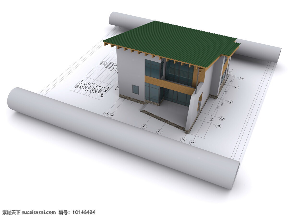 纸 卷上 建筑模型 纸卷 房子 建筑 模型 图纸 设计图 建筑设计 环境家居