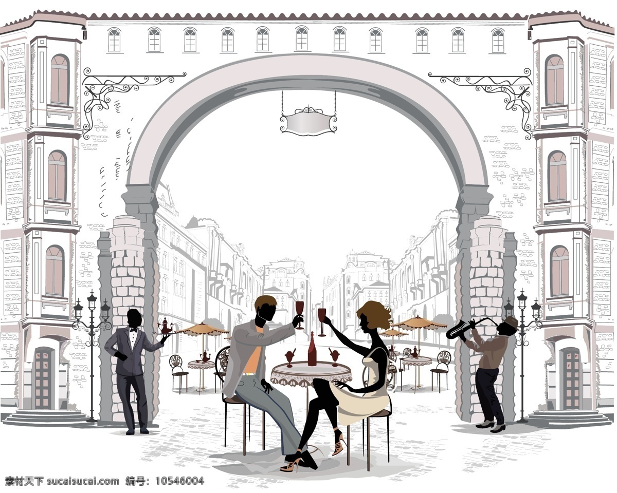 手绘 欧洲 城市 建筑 插画 休闲 咖啡 喝咖啡 速写