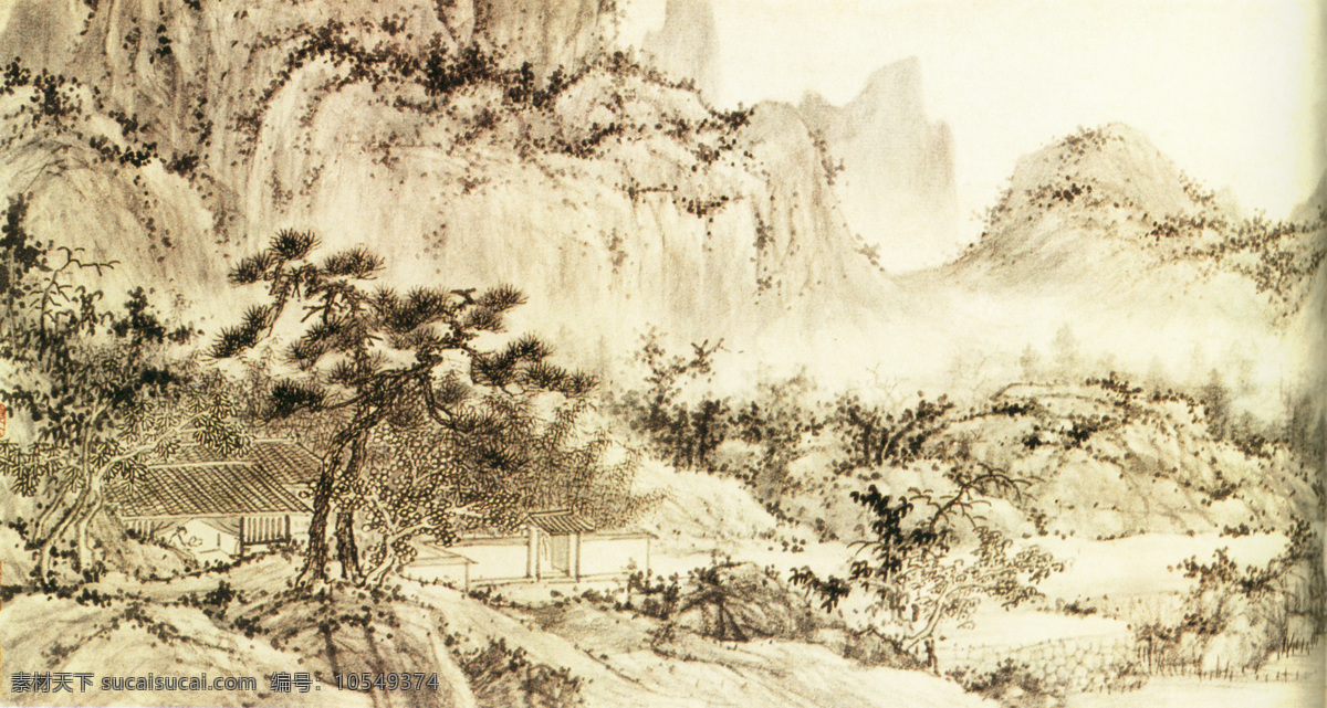 山水 名画 书画 洪 崖 山房 图 第一部 分 古画 山水画 书画真迹 中国水墨画 洪崖山房图 名家 陈 宗 渊 作品 文化艺术