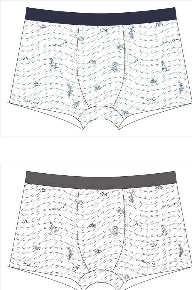 海边 元素 男士内裤 矢量 款式 图 海边元素 款式图 内裤设计 图案 贝壳 矢量图 服装设计