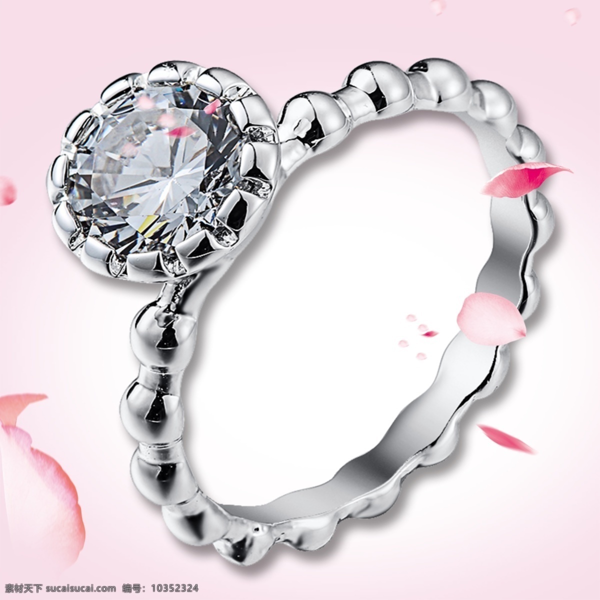 戒指 模板 粉色 白色 电商 饰品 背景 花瓣 玫瑰