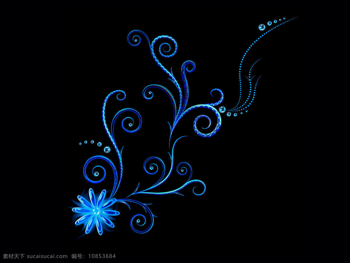 炫彩 光晕 蓝色 妖姬 花纹图案 蓝色花朵 炫彩光晕 绚丽光效 背景图片