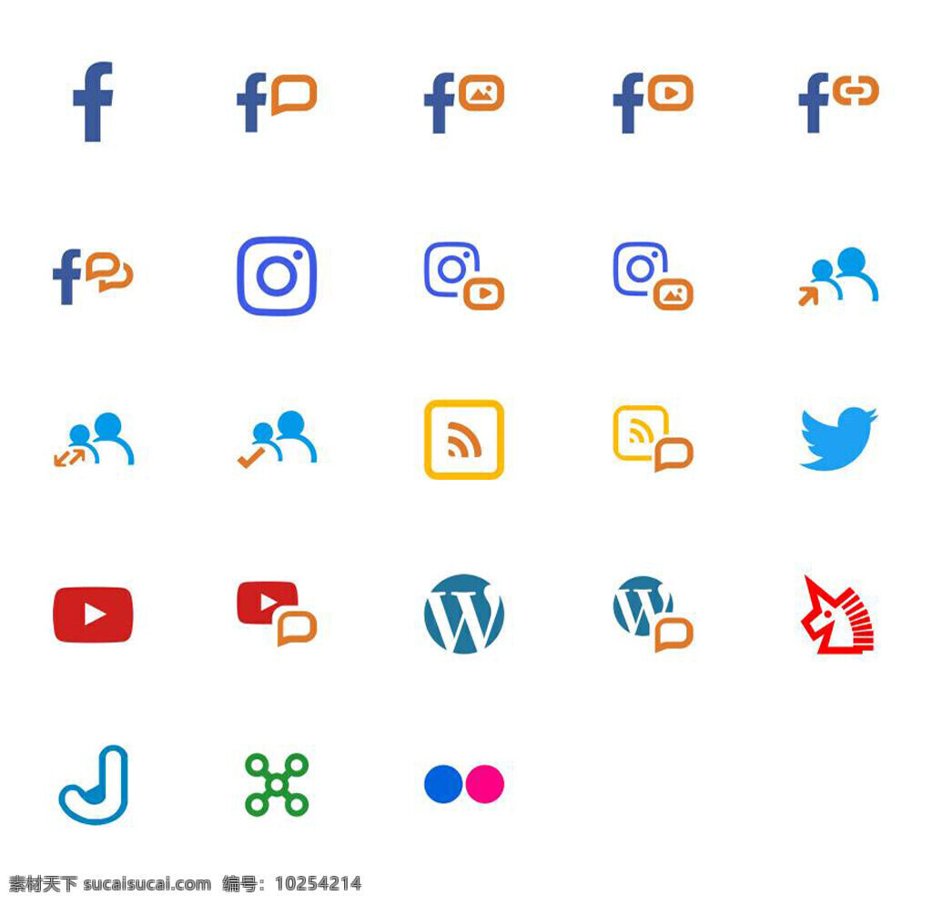 社交 媒体 分类 图标 sketch 信息 脸书 推特 彩色 设计素材